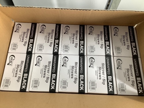 Choice Stirrers/ Sip Straws, Unwrapped, Black, 10,000 Straws - Lot 106