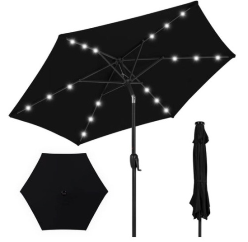 Outdoor Solar Patio Umbrella w/ Push Button Tilt, Crank Lift - 7.5ft, Appears New  - Lot 135