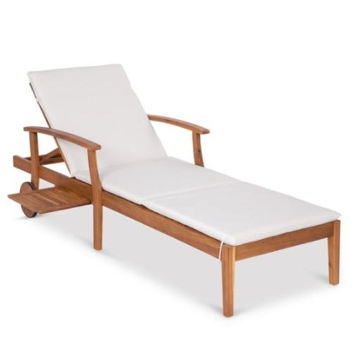 Adjustable Acacia Wood Chaise Lounge Chair w/ Side Table, Wheels - 79x26in, Appears New - Lot 137