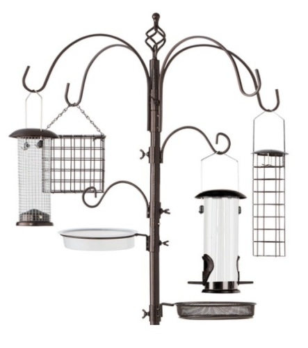 Bird Feeding Station, 6-Hook Steel Multi-Feeder Stand w/ 4 Feeders - 89in, Appears New  - Lot 158