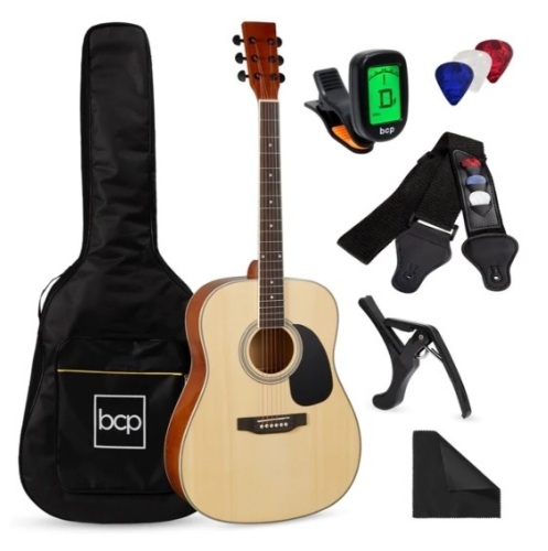 41in Acoustic Guitar Starter Kit w/ Digital Tuner, Padded Case, Picks, Strap, Appears New, Retail $79.99 - Lot 190
