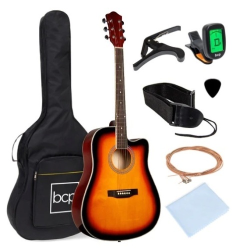Full Size Beginner Acoustic Guitar Set with Case, Strap, Capo - 41in, Appears New - Lot 195
