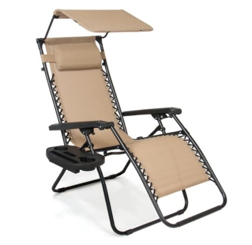Folding Zero Gravity Recliner Patio Lounge Chair w/ Canopy, Side Tray, Appears New, Retail $69.99 - Lot 202