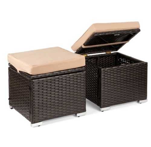 Set of 2 Wicker Ottomans, Multipurpose w/ Removable Cushions, Steel Frame, Appears New, Retail $129.99 - Lot 204