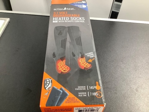 Action Heat 3.7 Volt Rechargeable Heated Socks, Untested, Missing Battery Packs and Charge Cord, Ecommerce Return - Lot 367