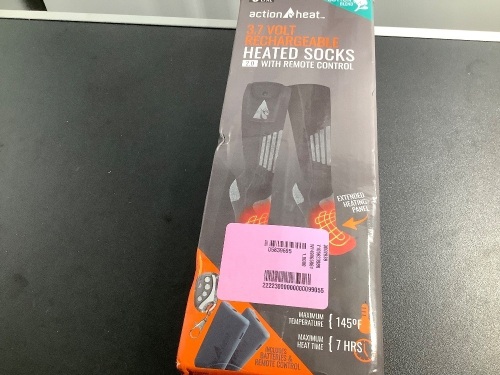 Action Heat 3.7 Volt Rechargeable Heated Socks with Remote, Untested, Appears New - Lot 397