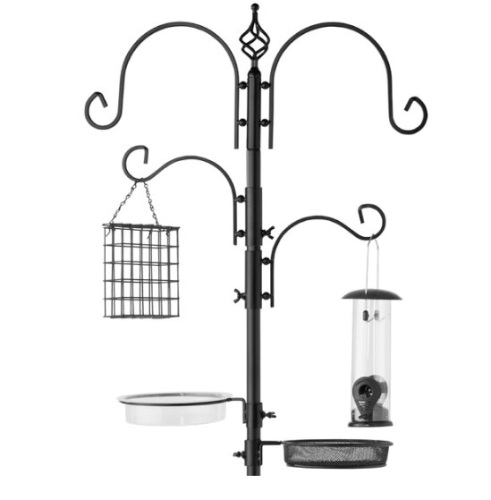 4-Hook Bird Feeding Station, Steel Feeder Stand w/ 2 Bird Feeders - 91in, Appears New - Lot 212