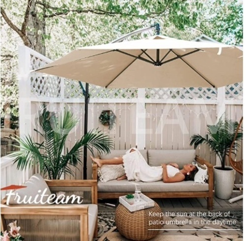 10FT Offset Hanging Patio Umbrella, Outdoor Market Cantilever Umbrella w/Easy Tilt Adjustment, Appears New, Retail $129.00 - Lot 381