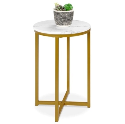Round Coffee Side Table w/ Faux Marble Top, Metal Frame - 16in, Appears New - Lot 492