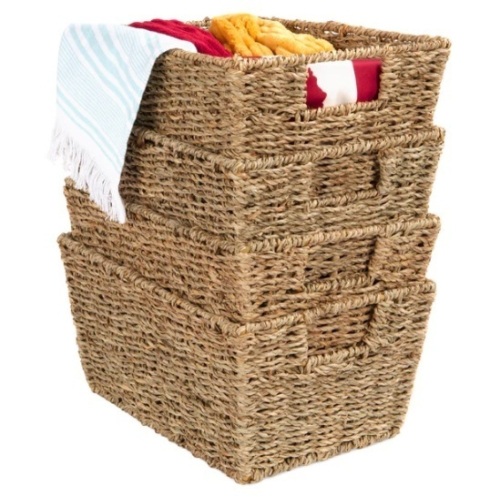 Set of 4 Seagrass Storage Tote Baskets, Laundry Organizer w/ Insert Handles, Appears New - Lot 531