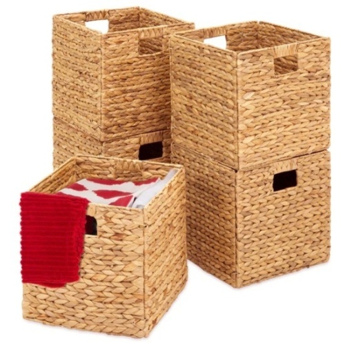 Set of 5 Collapsible Hyacinth Storage Baskets w/ Inserts - 12x12in, Appears New, Retail $74.99,  - Lot 527