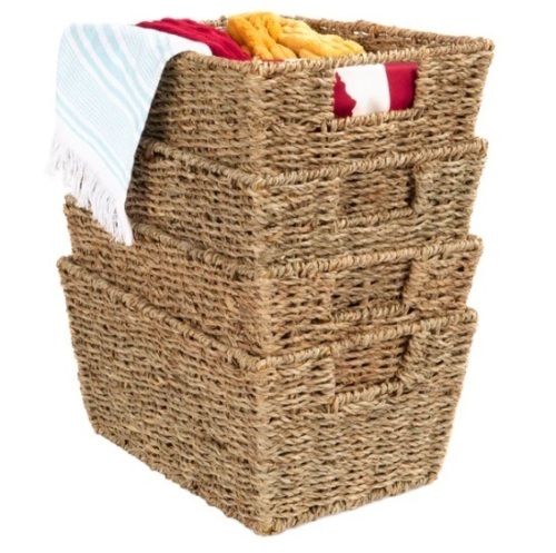 Set of 4 Seagrass Storage Tote Baskets, Laundry Organizer w/ Insert Handles, Appears New - Lot 532
