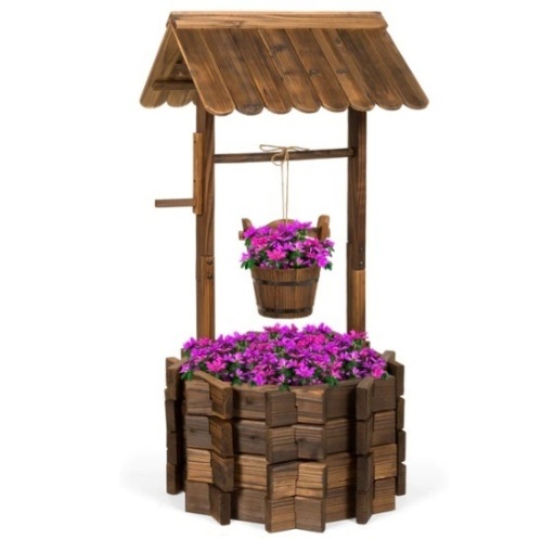 Rustic Wooden Wishing Well Planter Yard Decoration w/ Hanging Bucket, Appears New, Retail $99.99 - Lot 567