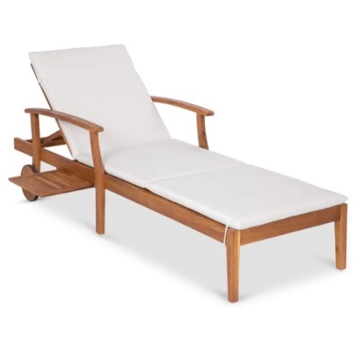 Adjustable Acacia Wood Chaise Lounge Chair w/ Side Table, Wheels - 79x26in, Appears New Retail $229.99 - Lot 15