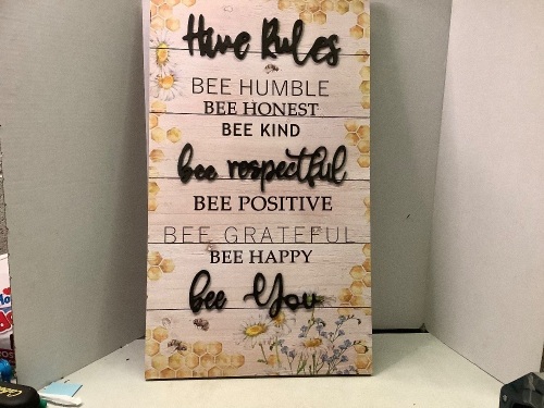 Hive Rules Wooden Wall Art, Appears New - Lot 446