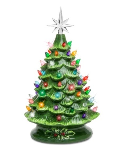 15in Pre-Lit Hand-Painted Ceramic Tabletop Christmas Tree w/ 64 Lights, Appears New - Lot 503
