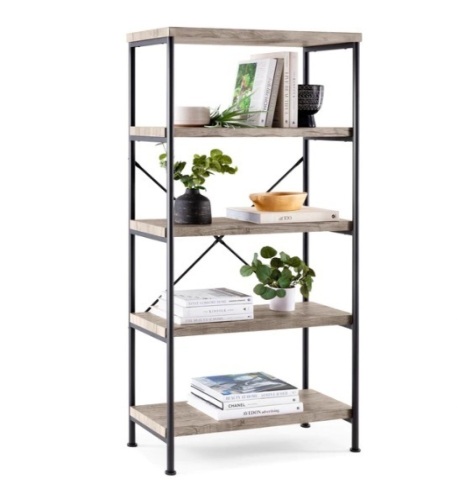 5-Tier Industrial Bookshelf w/ Metal Frame, Wood Shelves, Box Damaged, Ecommerce Return - Lot 471