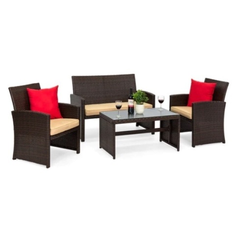 4-Piece Outdoor Wicker Conversation Patio Set w/ 4 Seats, Glass Table Top, Appears New, Box Damaged, Retail $299.99 - Lot 431