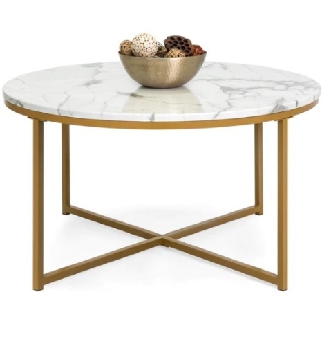 Round Coffee Table w/ Faux Marble Top, Metal Frame - 36in, Appears New, Retail $129.99 - Lot 435