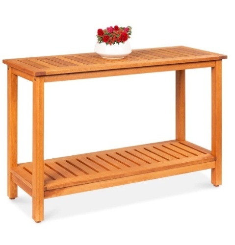 2-Shelf Wooden Console Table Storage Organizer w/ Natural Finish - 48in, Appears New/Box Damaged Retail $149.99 - Lot 479