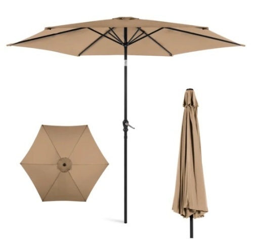 Outdoor Steel Market Patio Umbrella Decoration w/ Tilt, Crank Lift - 10ft, Appears New - Lot 522