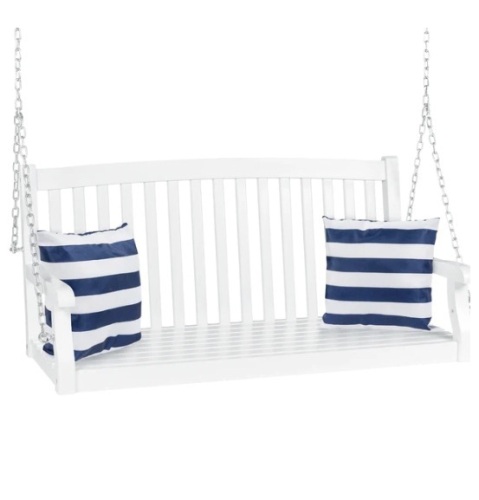 Wooden Curved Back Hanging Porch Swing Bench w/ Mounting Chains - 48in, Appears New - Lot 440