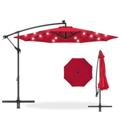 Solar LED Offset Hanging Patio Umbrella w/ Crank Tilt Adjustment - 10ft, Appears New - Lot 464