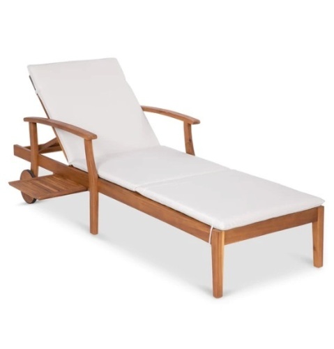 Adjustable Acacia Wood Chaise Lounge Chair w/ Side Table, Wheels - 79x26in, Appears New - Lot 467