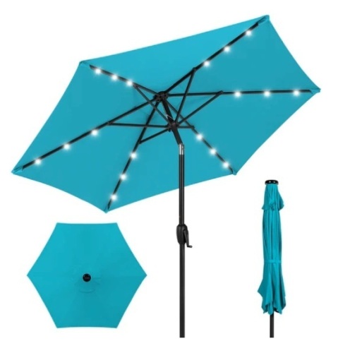 Outdoor Solar Patio Umbrella w/ Push Button Tilt, Crank Lift - 7.5ft, Appears New - Lot 675