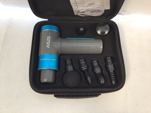 AISZG, Muscle Massager and 6 Accessory Tips, Storage Case and Charging Cord, Powers Up, Will Need Charged Prior to Use, Appears New - Lot 108