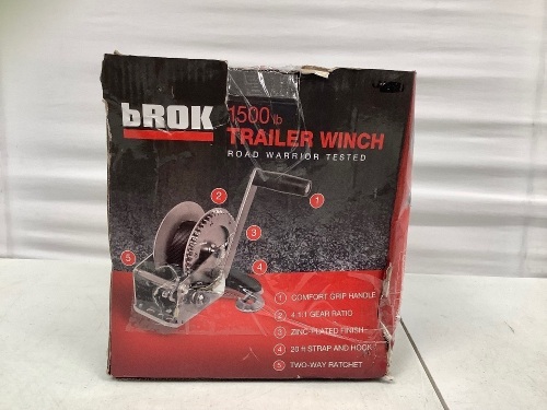 bROK 1500lb Trailer Winch, E-Comm Return - Lot 172