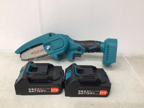 Mini Battery Powered Chain Saw,2 Batteries, Charging Cord adn Safety Accessories,  Appears New  - Lot 415