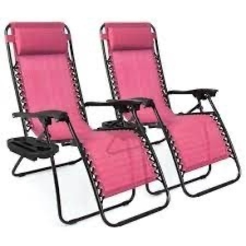Set of 2 Adjustable Zero Gravity Patio Chair Recliners w/ Cup Holders - Lot 2122