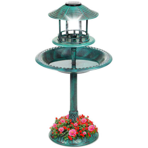 Solar Lighted Outdoor Pedestal Bird Bath w/ Planter, Decorative Bird Cage - Lot 2282