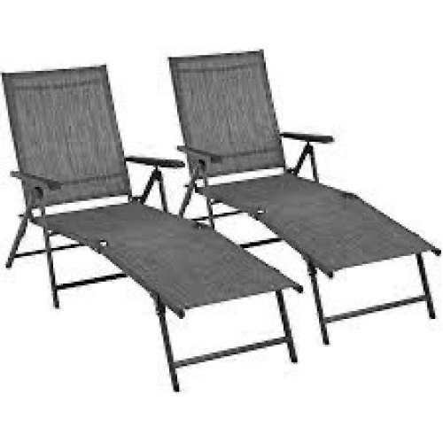 Set of 2 Outdoor Patio Chaise Recliner Lounge Chairs w/ Rust-Resistant Frame - Lot 2287