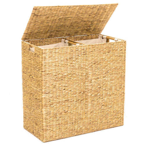 Extra Large Water Hyacinth Double Laundry Hamper Basket w/ 2 Liner Bags - Lot 2310