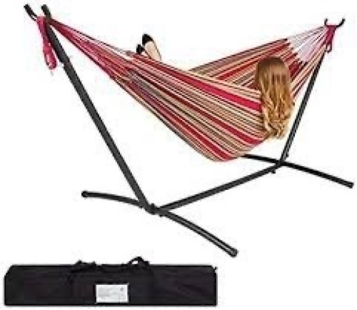 2-Person Brazilian-Style Double Hammock w/ Carrying Bag and Steel Stand - Lot 2370