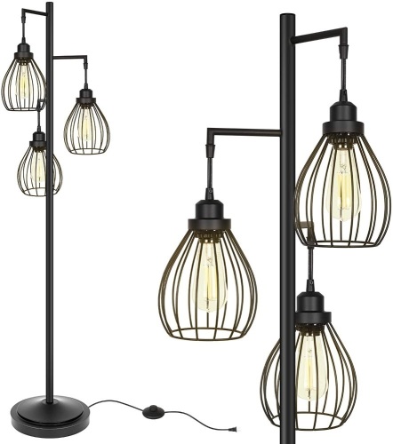 68" Industrial Teardrop Cage Floor Lamp with 3 Elegant Cage Heads - New/Unopened  - Lot 621