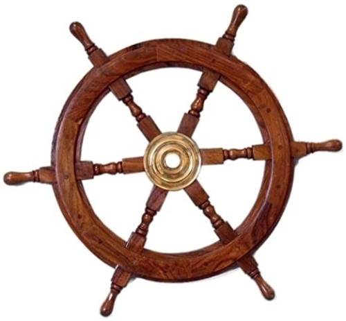 Hampton Nautical Deluxe Class Wood and Brass Decorative Ship Wheel 24" - New  - Lot 364