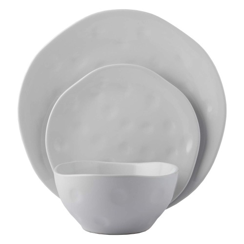 Melange Stoneware 18-Piece Dinnerware Set, Irregular Shape Collection, Service for 6, Microwave, Dishwasher & Oven Safe, Dinner Plate, Salad Plate & Soup Bowl, White - New  - Lot 663