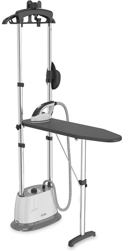 Costway 1600W Iron Pressurized Garment Steamer with 1 Liter Water Tank, Built-in Ironing Board, Garment Hanger with Clips - New  - Lot 962