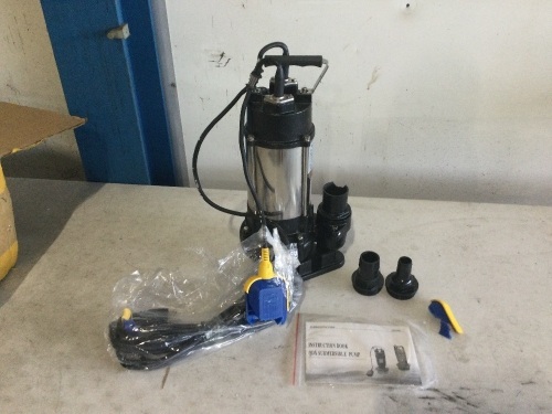 Sewage Pump 1.5 HP Submersible Sump Pump 6340 GPH Ejector Pump 92ft Lift Stainless Steel Heavy Duty with 32.8ft Cable and Piggy Back Float Switch. Unused. Has Some Damage. SEE PICTURES - Lot 616