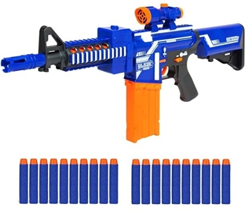 Kids Motorized Foam Dart Blaster, Toy Combat Battle Set w/ Electric Motor, High-Capacity Drum, 20 Soft Darts, Long Distance Shooting - Multicolor - Lot 11