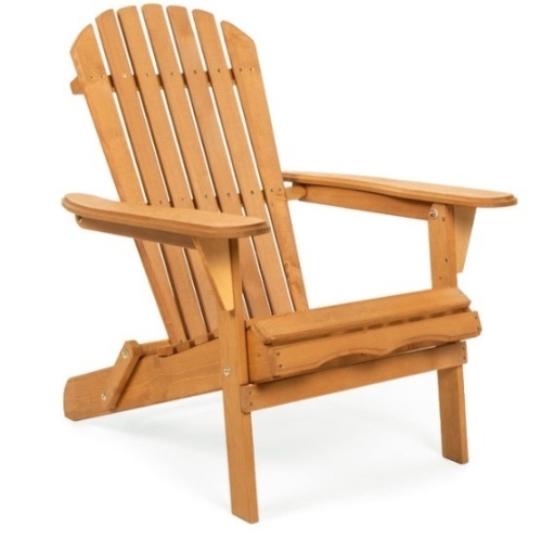 Folding Wooden Adirondack Chair Accent Furniture w/ Natural Finish - Brown - Lot 17