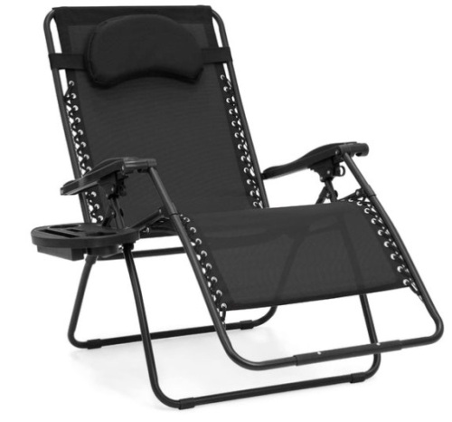 Oversized Reclining Zero Gravity Chair Lounger w/ Cup Holder, Pillow, Black - Lot 26