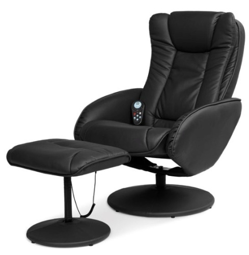 Faux Leather Electric Massage Recliner Chair w/ Stool Ottoman, Remote, Black - Lot 33