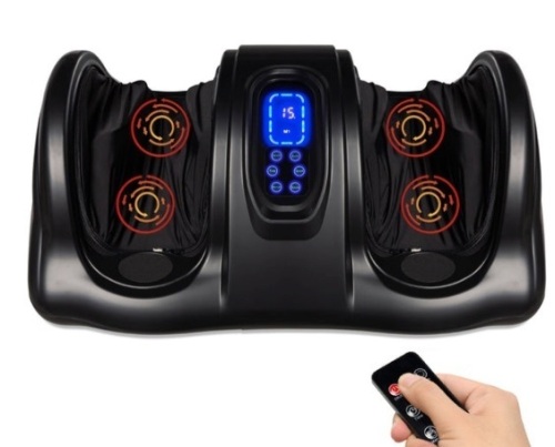 Therapeutic Foot Massager w/ High Intensity Rollers, Remote, 3 Modes, Black - Lot 35