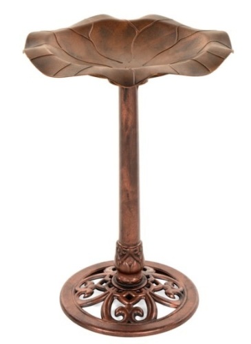 Lily Leaf Pedestal Bird Bath Decoration Accent w/ Floral Accents, Copper - Lot 61