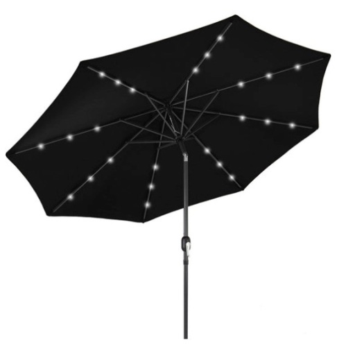 Solar LED Lighted Patio Umbrella w/ Tilt Adjustment, UV-Resistance - 10ft, Black - Lot 67