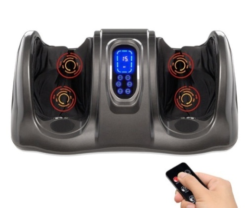 Therapeutic Foot Massager w/ High Intensity Rollers, Remote, 3 Modes, Gray - Lot 71